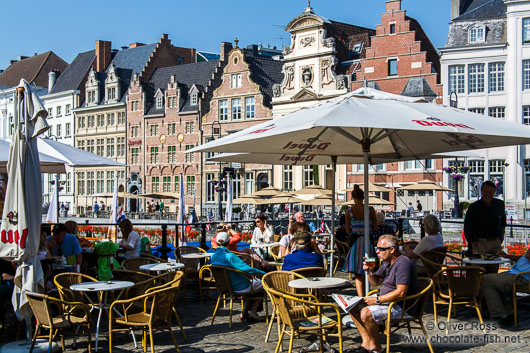 Street café at  Graselei canal in Ghent