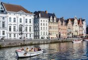 Travel photography:Ghent Graselei canal with houses, Belgium