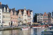 Travel photography:Ghent Graselei canal with houses, Belgium