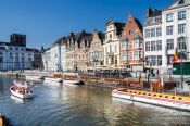 Travel photography:Ghent Graselei canal with houses, Belgium