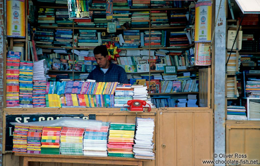 Bookseller and phone booth in La Paz