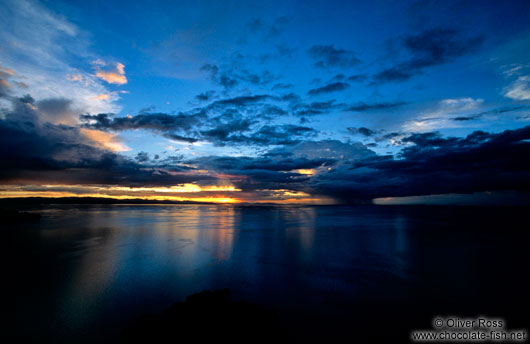 Sunset over lake Titikaka (Titicaca)