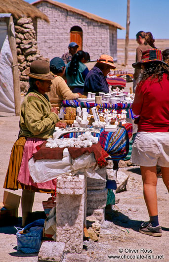 Tourists at souvenir stands