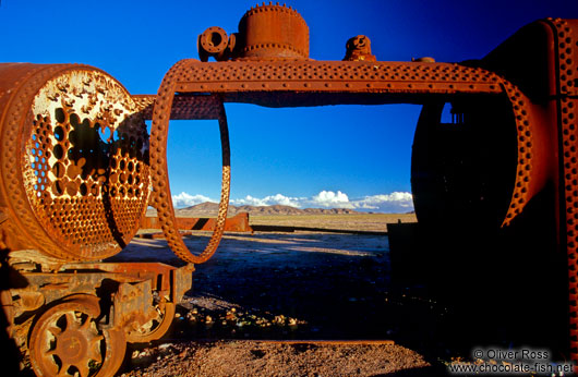 Uyuni railway cemetery at sunset