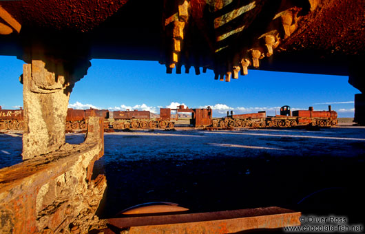 Uyuni railway cemetery at sunset