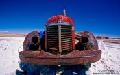 Travel photography:Abandoned car in the Salar de Uyuni, Bolivia