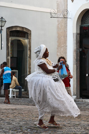 Woman wearing a typical Bahia dress in Salvador