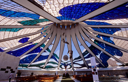 Inside the Catedral Metropolitana in Brasilia, by architect Oscar Niemeyer