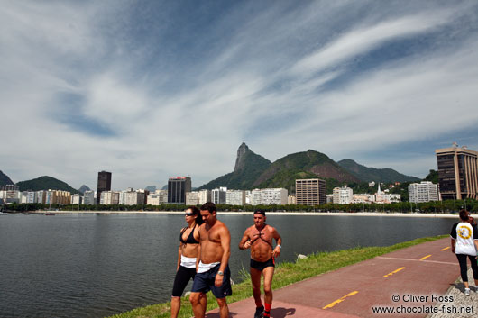 Joggers at Botafogo bay in Rio