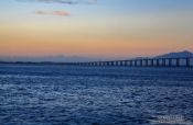 Travel photography:View of the Ponte Presidente Costa e Silva (connecting Niteroi and Rio) after sunset, Brazil