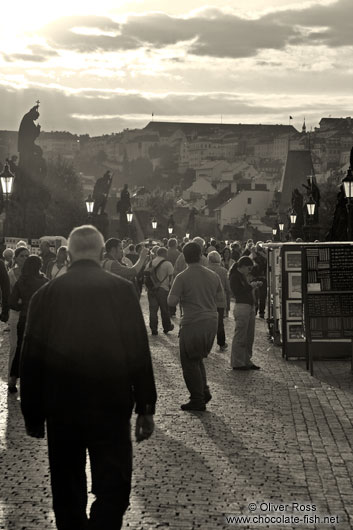 People on Charles Bridge (with a dark yellow tint)