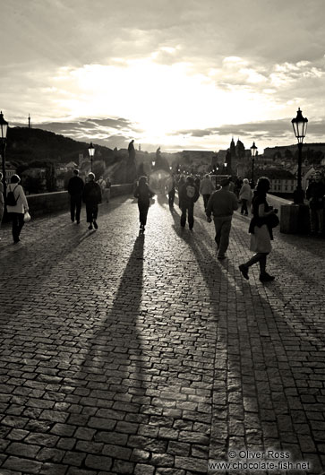 People on Charles Bridge (with a dark yellow tint)