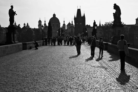 Silhouettes of Charles Bridge and Old Town skyline