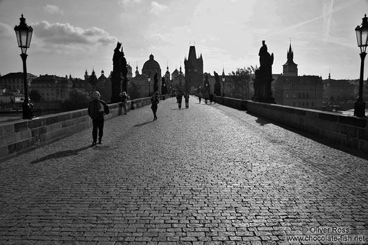 Silhouettes of Charles Bridge and Old Town skyline