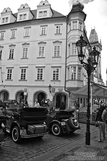 Vintage cars in Prague`s Old Town