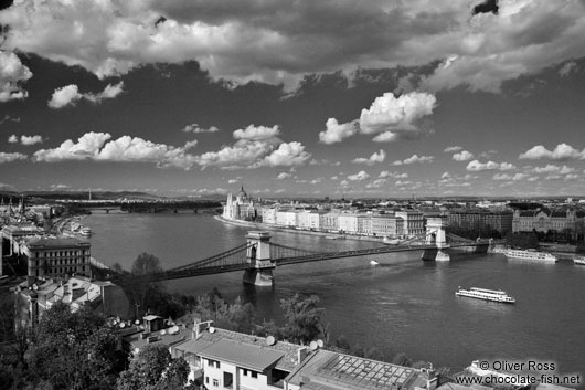 Panoramic view of Budapest with Parliament and Chain Bridge