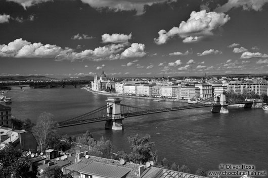 Panoramic view of Budapest with Parliament and Chain Bridge