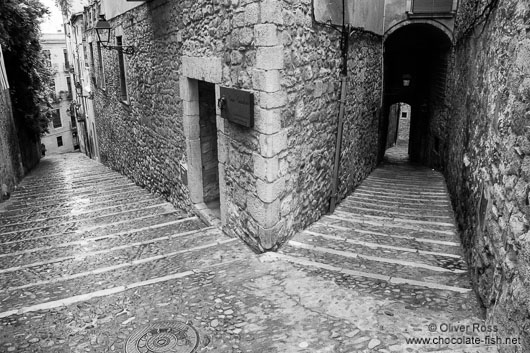 Street in Girona`s historical old town