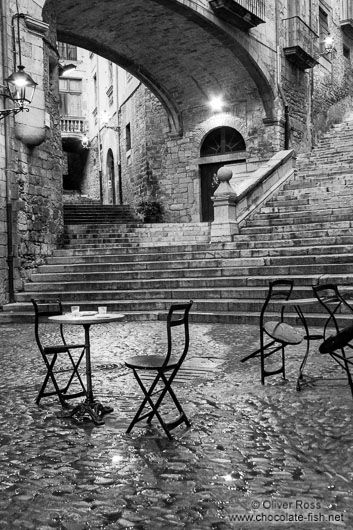 Small square in Girona`s historic old town