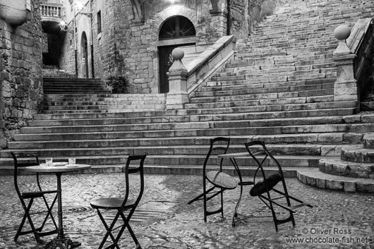 Small square in Girona`s historic old town