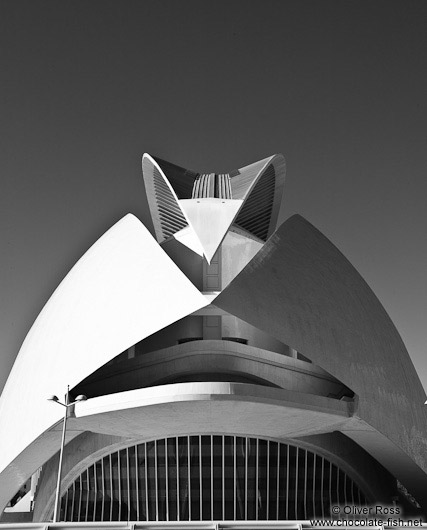 Detail of the Palau de les Arts Reina Sofía opera house in the Ciudad de las artes y ciencias in Valencia