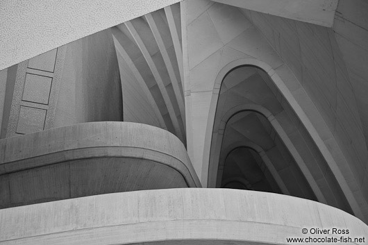 Facade detail of the Palau de les Arts Reina Sofía opera house in the Ciudad de las artes y ciencias in Valencia