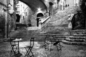 Travel photography:Small square in Girona`s historic old town, Spain