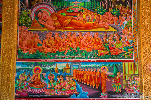 Wall painting inside a temple between Sihanoukville and Kampott 