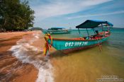 Travel photography:Boat anchored at Kaoh Ruessel (Bamboo Island) near Sihanoukville, Cambodia