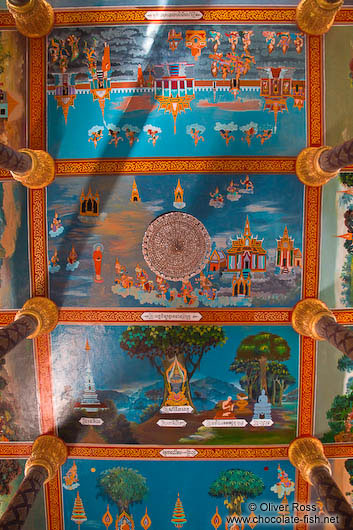 Painted ceiling of a temple at the Vipassara Dhara Buddhist Centre near Odonk (Udong)
