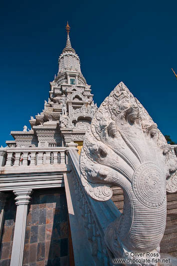 Large Stupa with multi-headed serpent on a hill above the Vipassara Dhara Buddhist Centre near Odonk (Udong)