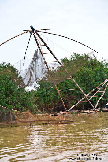 Large fishing net in the Stung Sangker river near Battambang