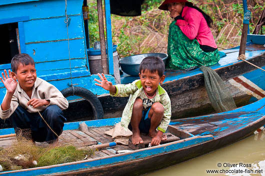 Boys fishing near the Tonle Sap Lake