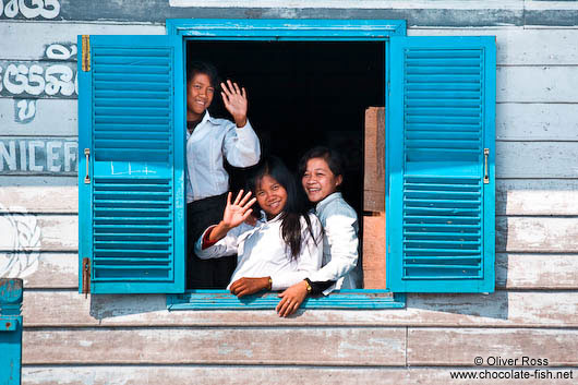 School kids near Tonle Sap lake