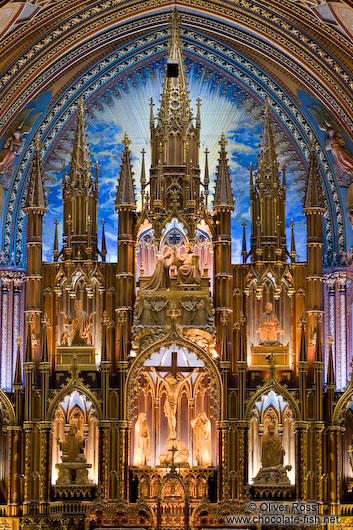 Main altar inside the Basilica de Notre Dame cathedral in Montreal