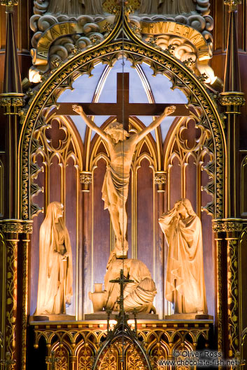 Close-up of the main altar inside the Basilica de Notre Dame cathedral in Montreal