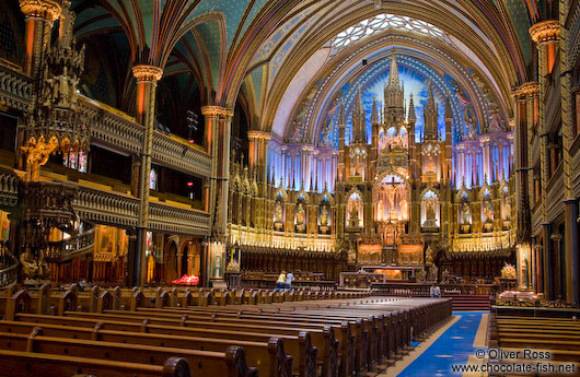 Interior of the Basilica de Notre Dame cathedral in Montreal