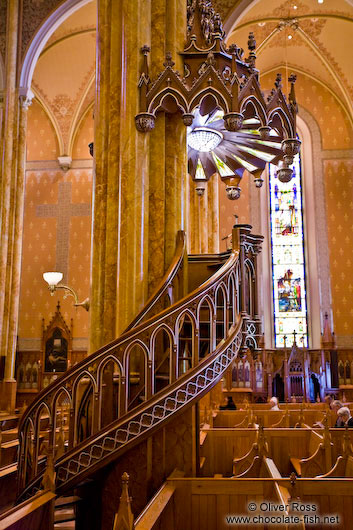 Wooden pulpit inside the Saint Patricks basilica in Montreal