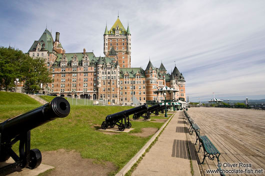 The Château Frontenac castle in Quebec with Terrasse Dufferin promenade