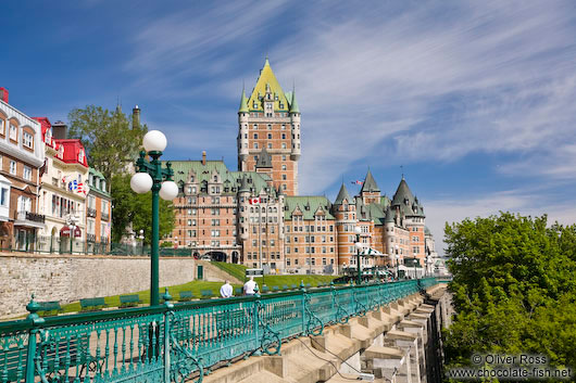 The Château  Frontenac castle in Quebec with Terrasse Dufferin promenade