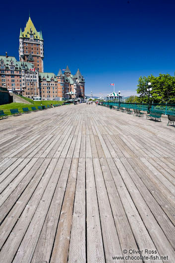 The Château Frontenac castle in Quebec with Terrasse Dufferin promenade