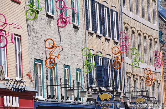 Bicycles on a house facade in Quebec´s old town