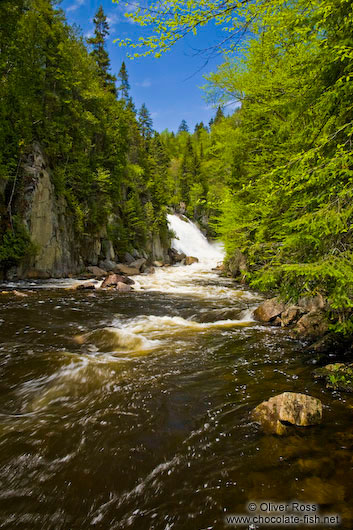 River in Quebec´s Mont Tremblant National Park with Chute du diable waterfall in the background