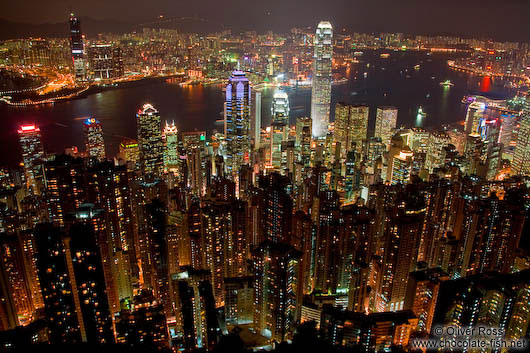 Hong Kong bay and skyline at night 