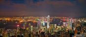 Travel photography:Hong Kong skyline at dusk panorama, China