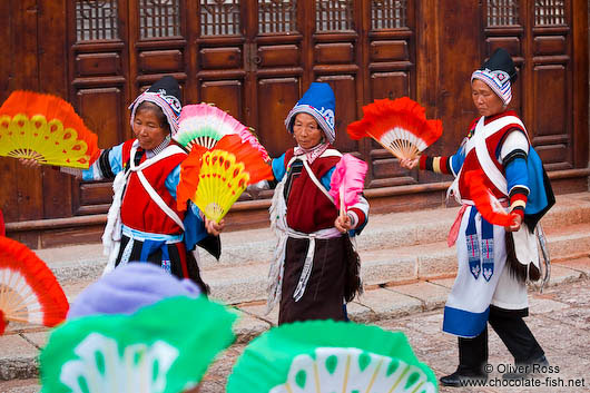 Naxi women performing a traditional dance in Lijiang