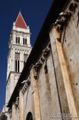 Travel photography:Bell tower of the Katedrala Sveti Lovrijenac (Saint Lawrence Cathedral) in Trogir, Croatia