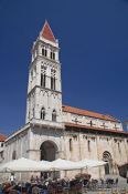 Travel photography:Bell tower of the Katedrala Sveti Lovrijenac (Saint Lawrence Cathedral) in Trogir, Croatia
