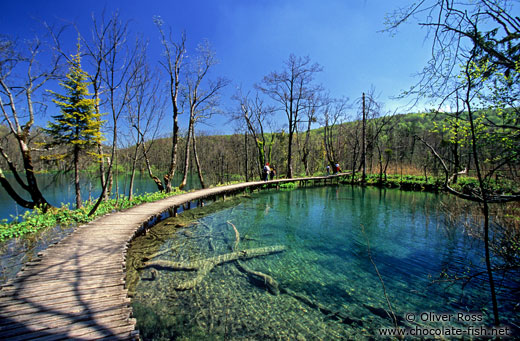 Walkway atop one of the many waterfalls in Plitvice National PArk