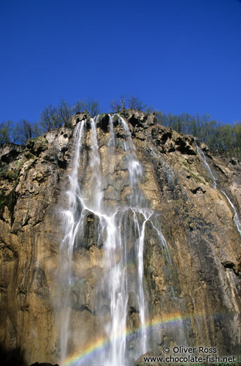 Waterfall with rainbow in Plitvice (Plitvicka) National Park